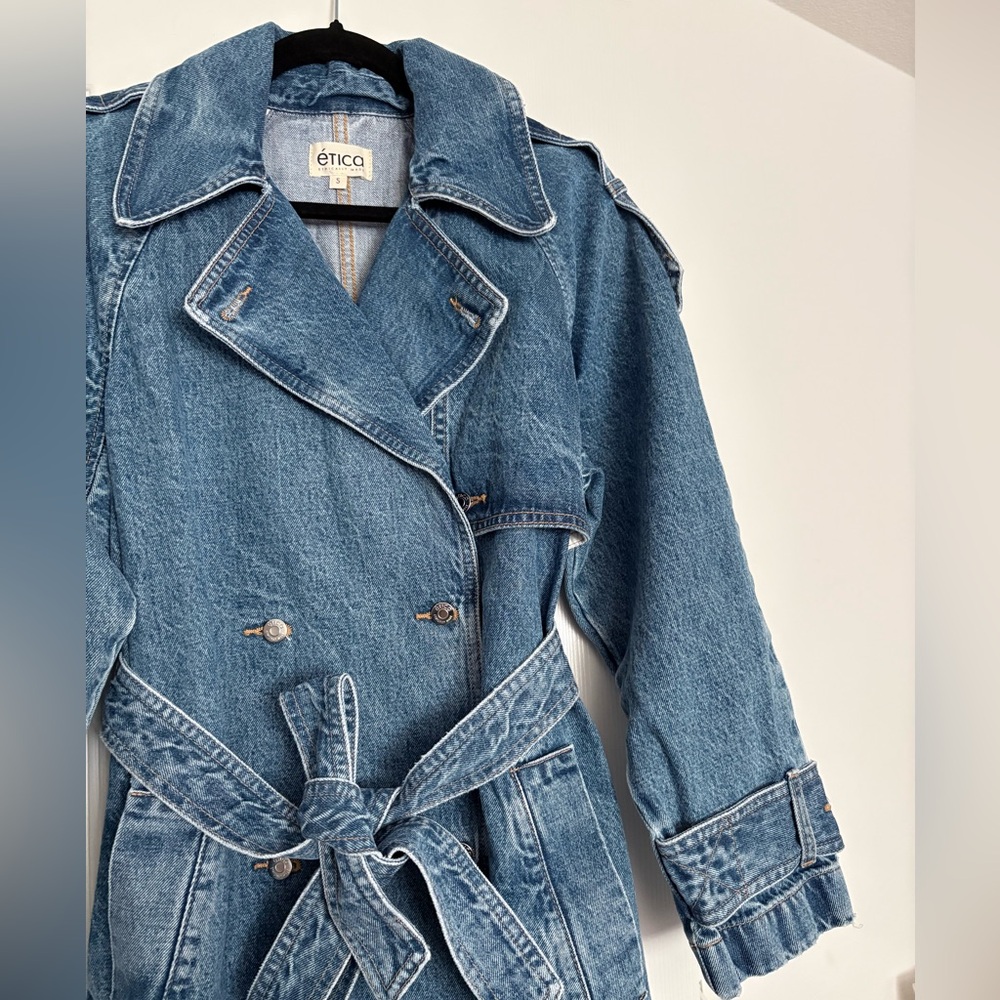 ETICA denim Jacques Trench Coat ✨NWT $398 Small - Picture 3 of 13